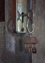 House shape keyring on a door lock