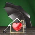 House shape, umbrella, heart shape - insurance concept - 3D rendering