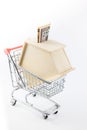 House shaped money box into a shopping cart Royalty Free Stock Photo