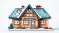 House Shaped Paper Stickers with a Brown Roof and Blue - AI Generated