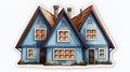 House-shaped Paper Stickers with a Brown Roof and Blue Wavy Pattern - AI Generated