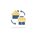 House and shop. Home shopping concept. Icon with shadow. Commerce glyph vector illustration Royalty Free Stock Photo