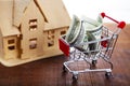 House and a shopping cart of money Royalty Free Stock Photo