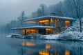 A house on the shore of a lake in winter Royalty Free Stock Photo
