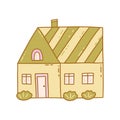 House with shrubs growing nearby. Vector doodle clip art