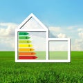 House with the sign of energy saving on a background of field Royalty Free Stock Photo