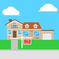 The house and sign in the foreground with the information. Vector illustration. Royalty Free Stock Photo