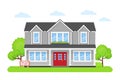 House with sign for sale. Vector illustration in flat design Royalty Free Stock Photo