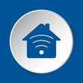 House with signal - blue icon on white button