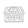 House simple illustration. Wooden rustic cottage line drawing Royalty Free Stock Photo