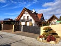 House for single family in white with gabled roof and gable Royalty Free Stock Photo