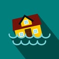 House sinking in a water icon, flat style