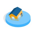 House sinking in a water icon, isometric 3d style