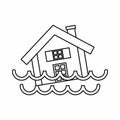 House sinking in a water icon, outline style