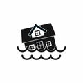 House sinking in a water icon, simple style