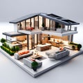 house sketch 3D design - a 3D rendering of a house with a living room and kitchen, a 3D model of a home with stylish architecture Royalty Free Stock Photo