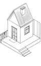 House sketch isometric drawing of a one-story house with a roof, a window