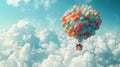 House in the sky flying home with balloons of different colors Royalty Free Stock Photo