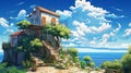 house in sky in the style of Mediterranean landscapes