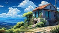 house in sky in the style of Mediterranean landscapes