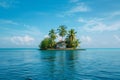 House on a small island with palm trees in the middle of the sea. Generative AI Royalty Free Stock Photo