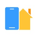 House with smartphone line icon. Stay at home, self-isolation, free time, safety, building. Vector color icon on a white