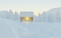 House in the snow. Winter landscape. 3d render. Royalty Free Stock Photo