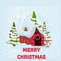 House in snowfall. Christmas greeting card background poster. Vector illustration. Royalty Free Stock Photo