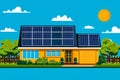 House with solar panel on top and flower boxes at the side. Generative AI Royalty Free Stock Photo