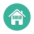 the house is sold icon in Badge style with shadow Royalty Free Stock Photo