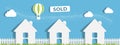 House Sold - Property Real Estate Concept - Isolated On Blue Bac