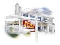 House and Sold Sign Drawing and Photo on White Royalty Free Stock Photo
