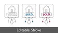 House Sold Symbol - Outline Styled Icon - Editable Stroke - Vector Illustration - Isolated On White Background