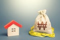 House and south korean won money bag. Mortgage loan. Buying and selling, fair price. Building maintenance. Calculation of expenses