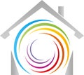 House and spiral in colors, painter and kindergarten logo Royalty Free Stock Photo