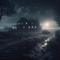 A house with the spooky atmosphere at night Generative AI