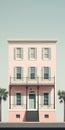 Pink Building With Balcony: Minimal Colonial Architecture Print