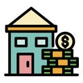 House and a stack of money icon color outline vector