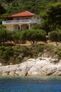 House standing on the seashore, Blue caves on Zakynthos island Royalty Free Stock Photo