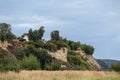 House on a steep slope of chalk rock and clay on the island Rugen in the Baltic Sea, travel and tourist destination in a