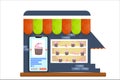 House with a store of sweets and desserts online. The online store via your phone chooses a variety of sweet desserts. Cupcakes,