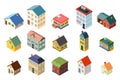 House street isometric icons set flat design concept vector illustration