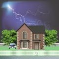 Detached residential house with Thunderstorm