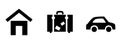House, suitcase, car glyph icon. Black real estate relocation concept. Outline travel set element. Baggage, building