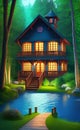 house in the summer magical forest AI Generated