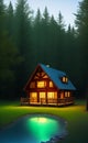 house in the summer magical forest AI Generated