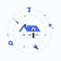 House surrounded by repair tools in flat vector illustration symbolizing home improvement, DIY projects, and renovation Royalty Free Stock Photo