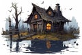 House on swamps illustration Royalty Free Stock Photo