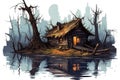 House on swamps illustration Royalty Free Stock Photo