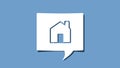 House symbol on cutout white paper speech bubble on blue background. Real estate and housing concepts